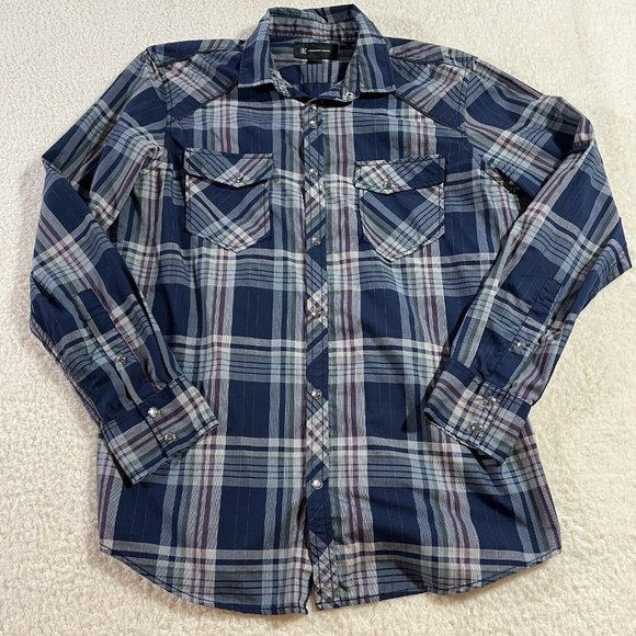 International Concepts Shirt Men's Medium Blue Pearl Snap Button Up - Picture 1 of 8